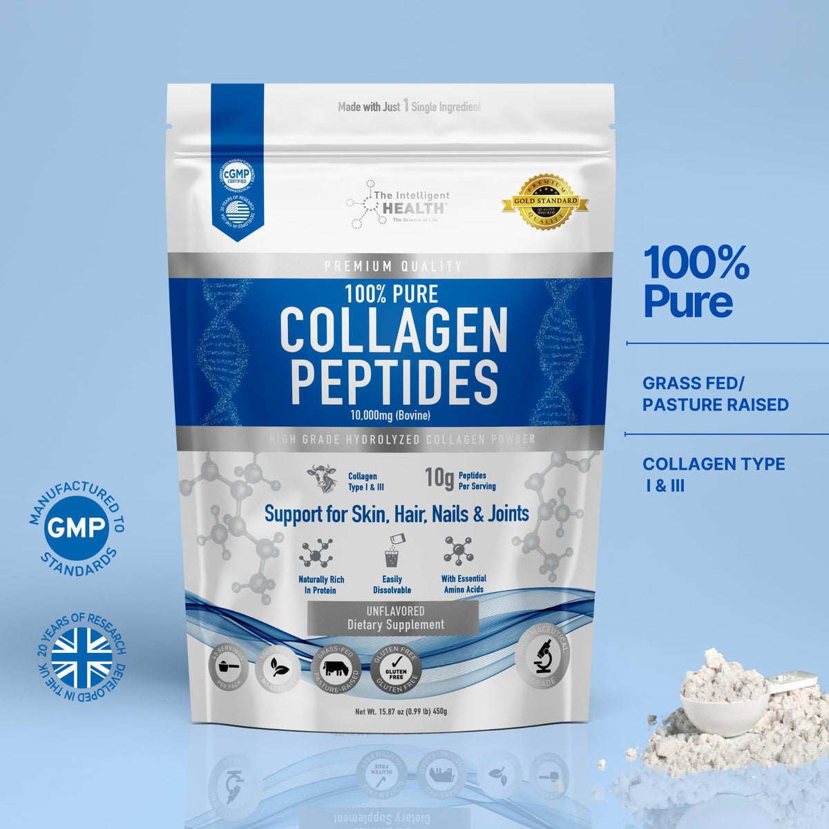 Collagen Peptides Powder, Hydrolyzed Type I & III, 45 Servings W2776