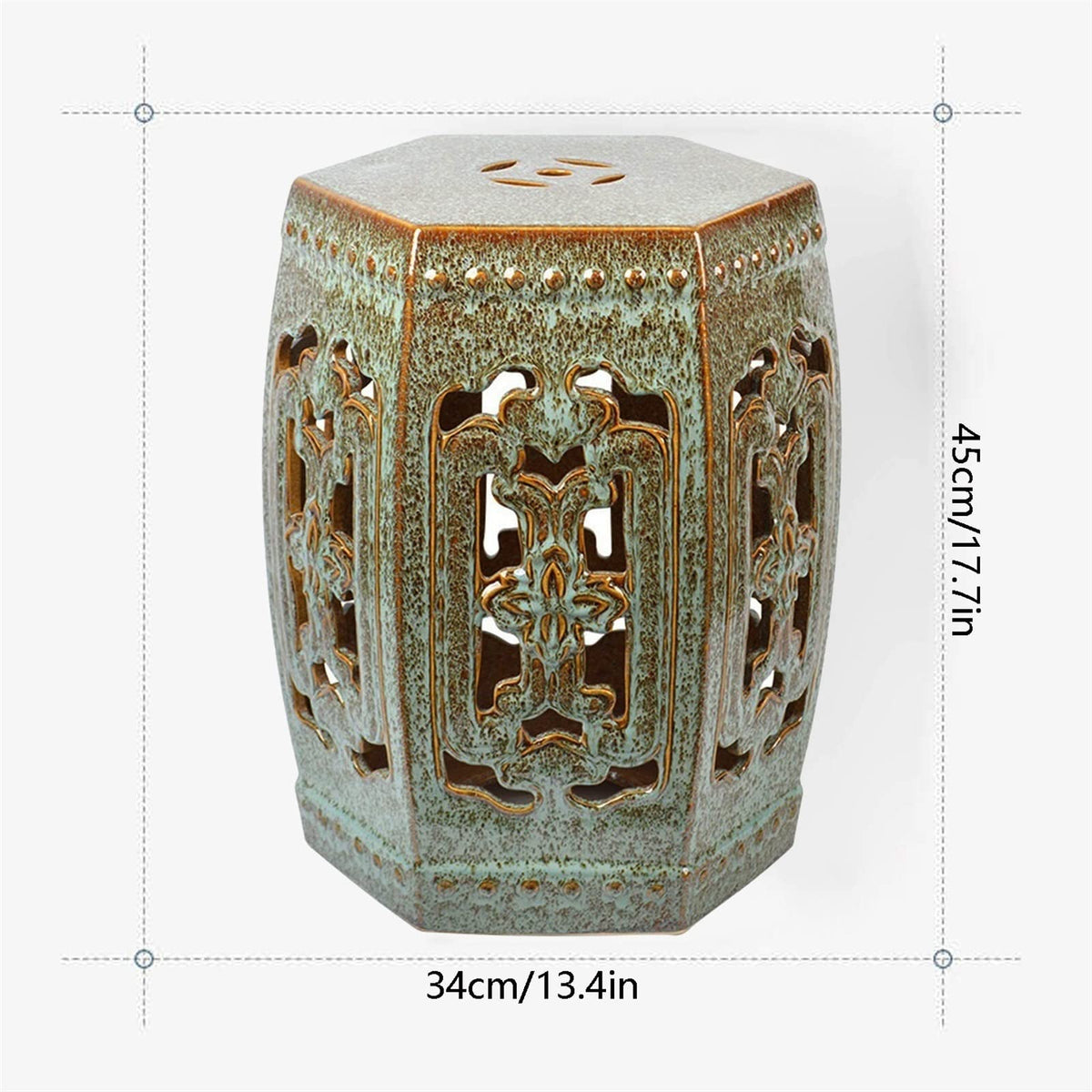 Ceramic Garden Stool Hexagonal Hollow Porcelain Drum Stool H69782