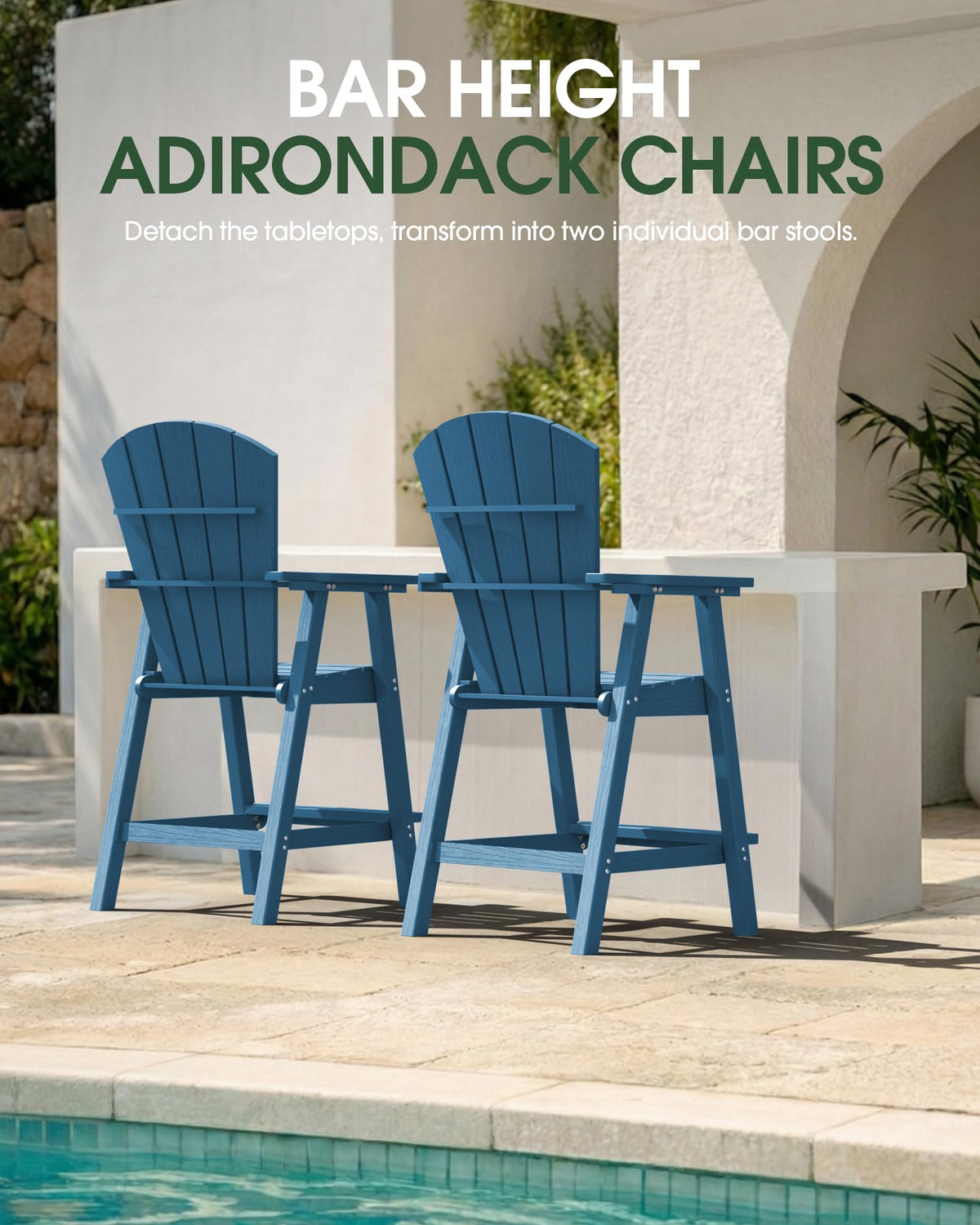 Navy Blue Adirondack Chairs Set of 2 with Table Trays K978323