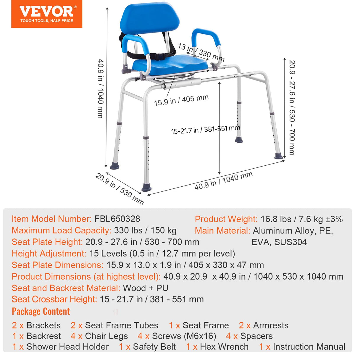 Sliding Tub Transfer Bench with 360 Degree Swivel Seat B309669