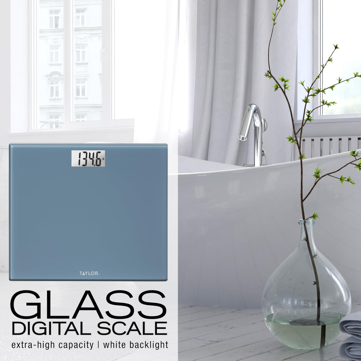 Digital Scale, Extra-Wide 13x15 Glass Platform, Slate Blue S140151