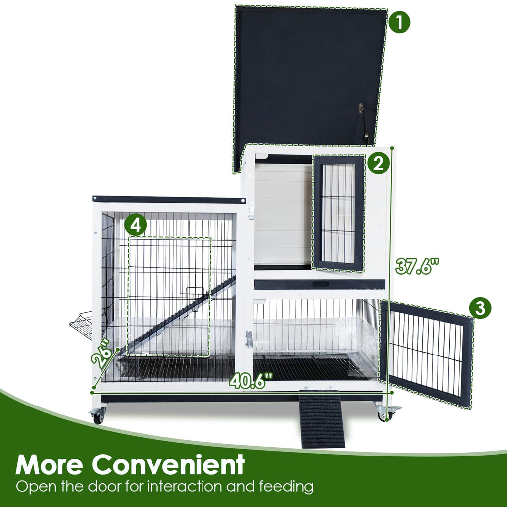 White Indoor Outdoor Rabbit Hutch with Tray A294