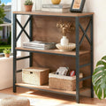 3 Tier Rustic Brown Bookshelf with Metal Frame and Backboard E239