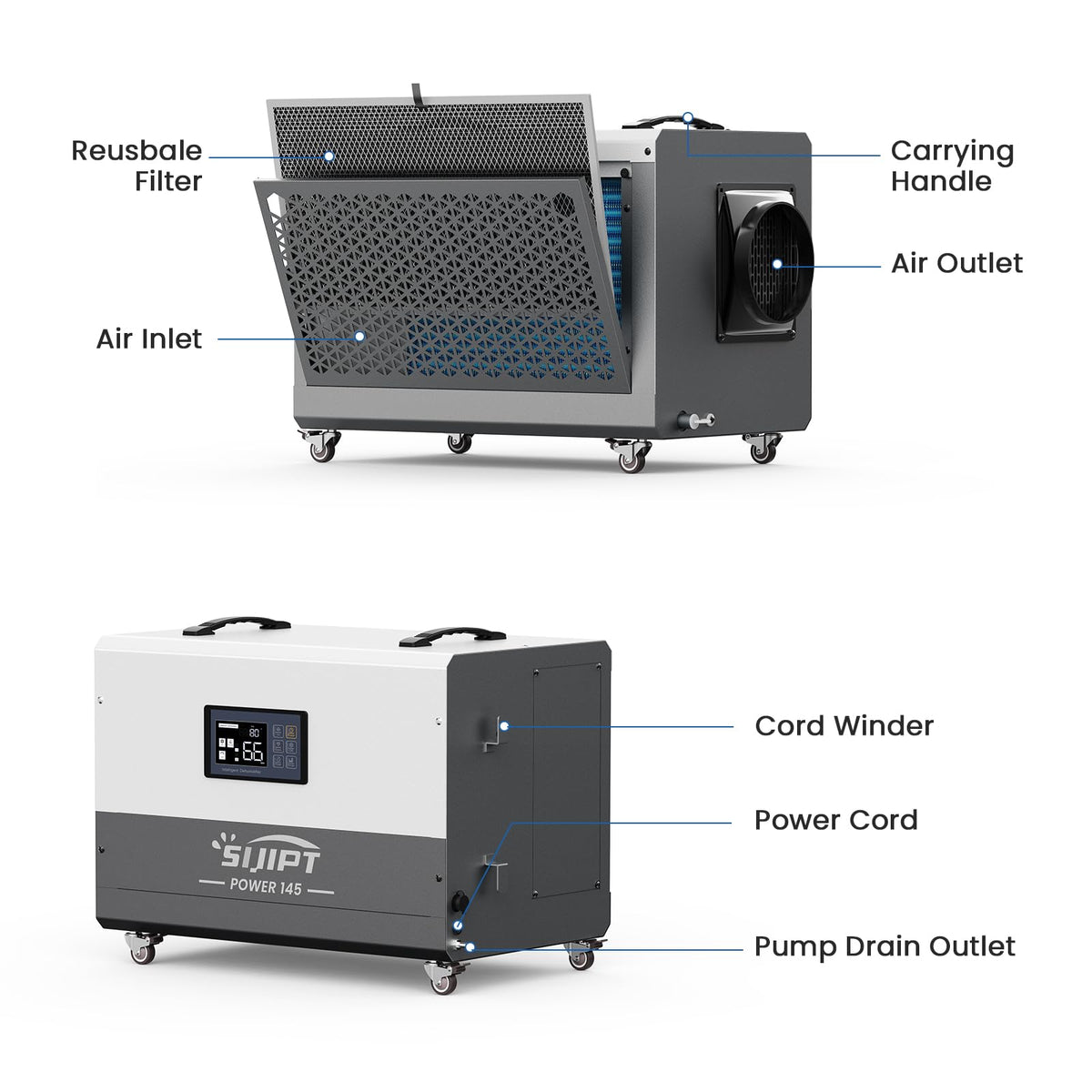 145 Pints Commercial Dehumidifier with Pump & Drain V226