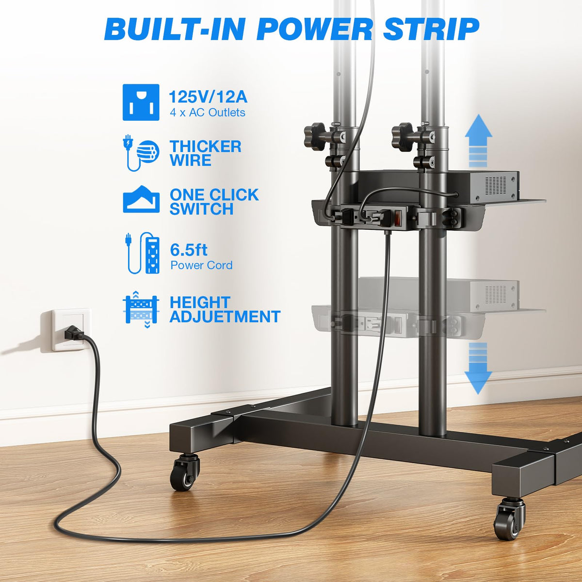 Mobile TV Cart Rolling TV Stand with Power Outlet for 32-83 Inch Screens I976403