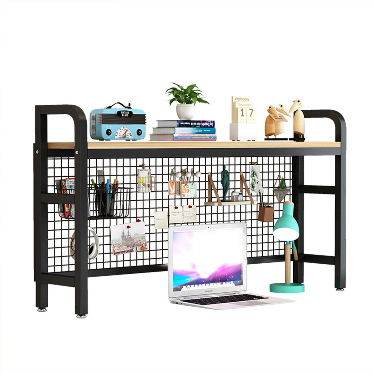 2 Tier Adjustable Metal Desktop Bookshelf White O764909