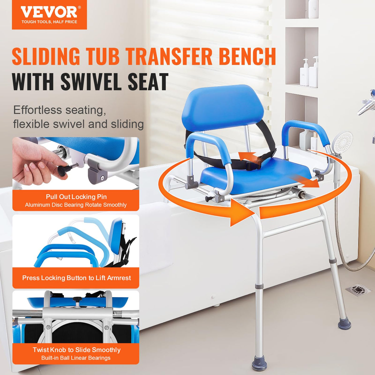 Sliding Tub Transfer Bench with 360 Degree Swivel Seat B309669