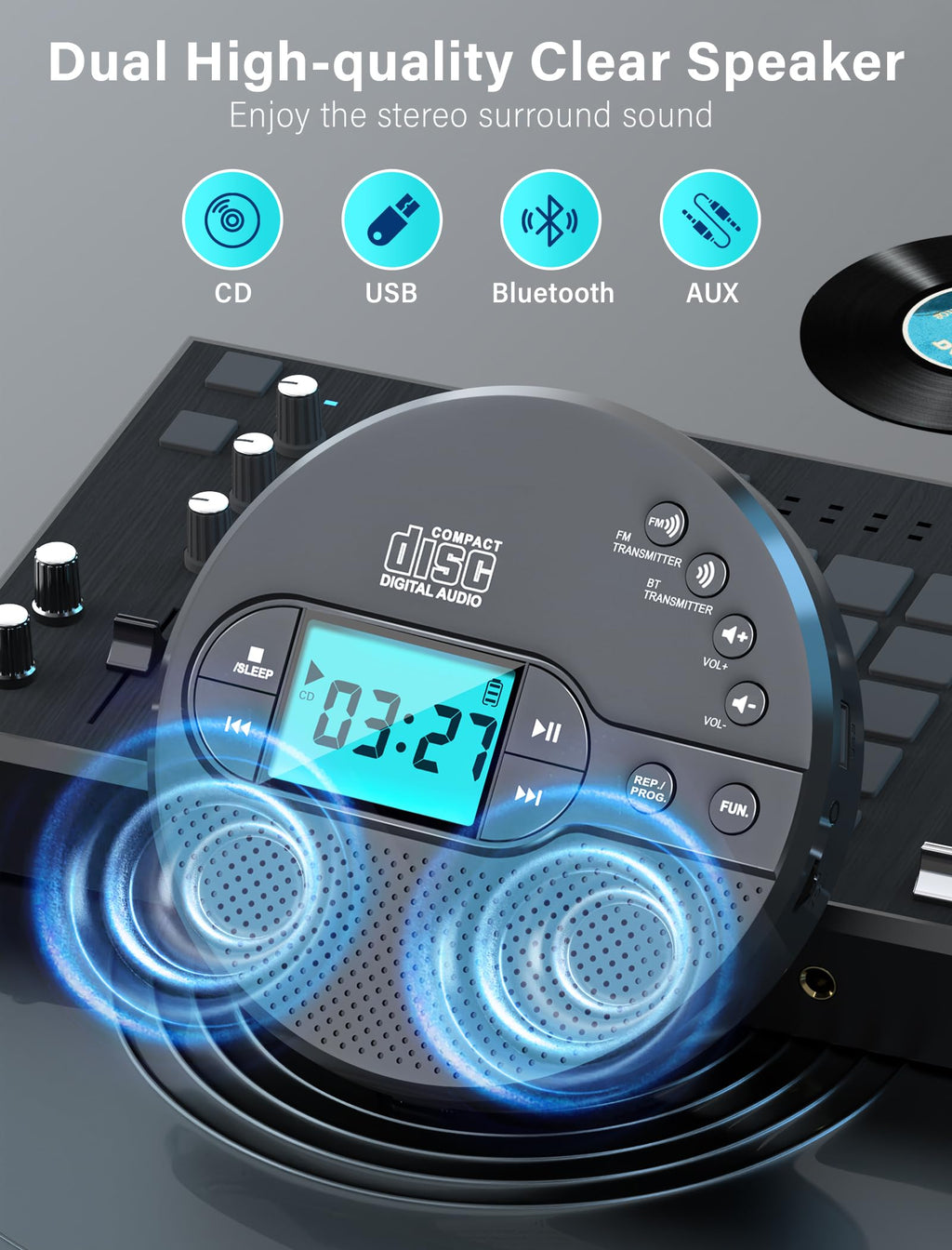 Portable CD Player with Bluetooth USB AUX FM I84940