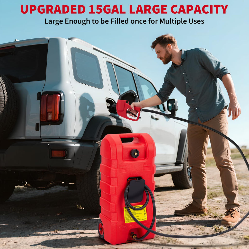 15 gal Gas Can with Manual Transfer Pump & 10 ft Hose H202382