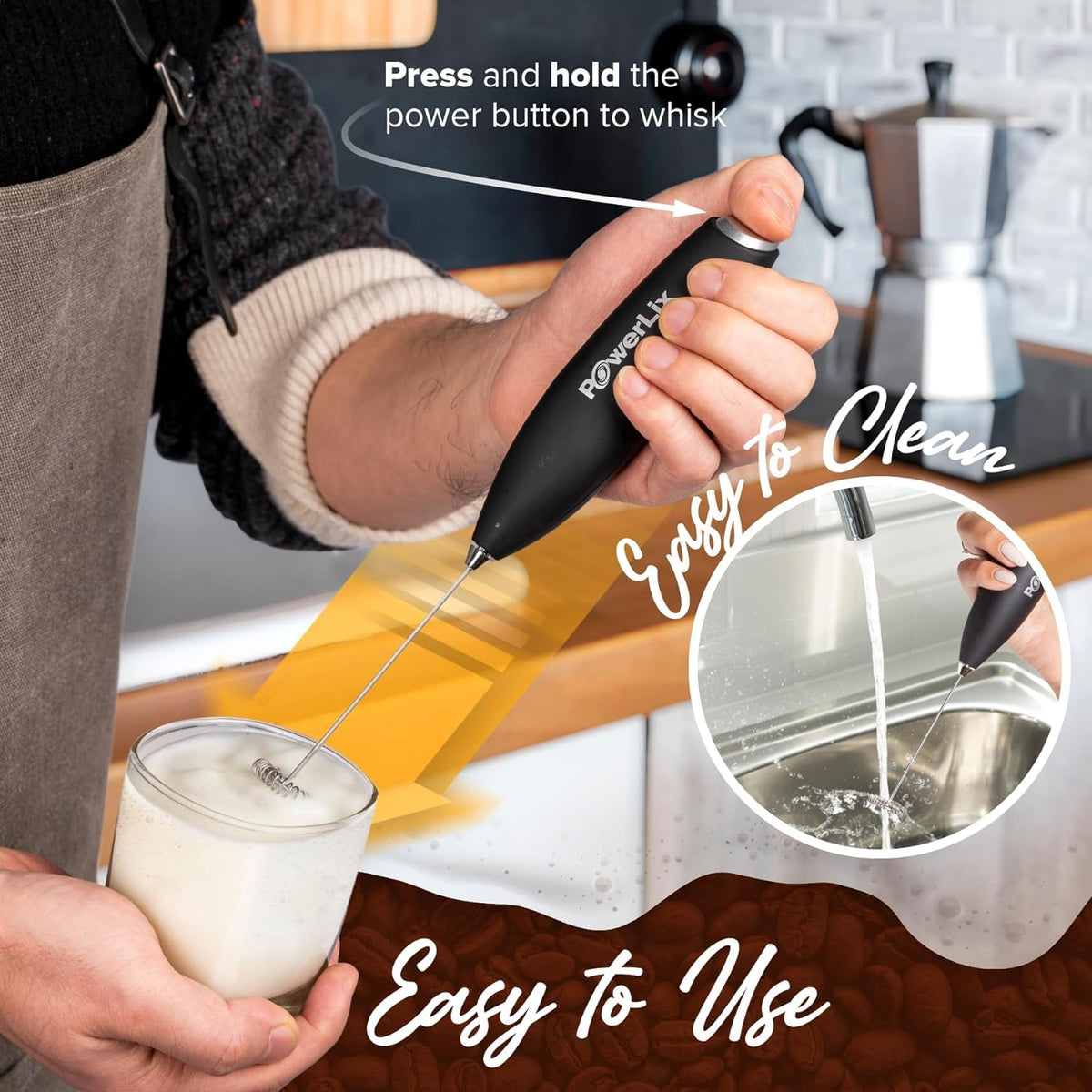 Handheld Battery Operated Electric Whisk Frother With Stand F5437