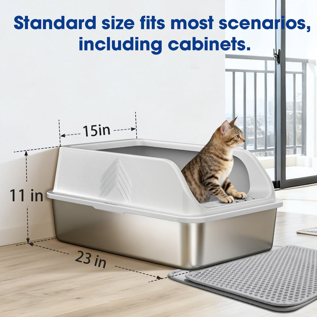 XL Stainless Steel Enclosed Litter Box with Lid and Scoop M197147