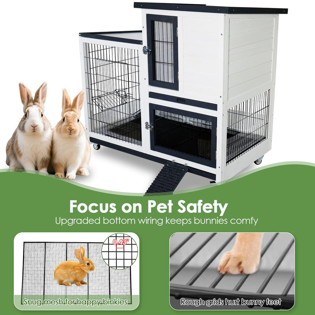 White Indoor Outdoor Rabbit Hutch with Tray A294