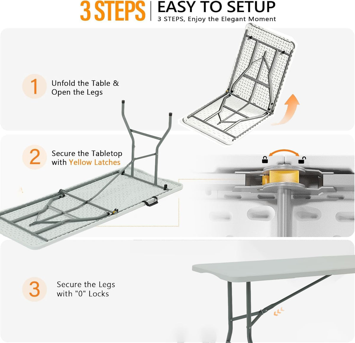 6FT White HDPE Folding Table with Carry Handle Y5614