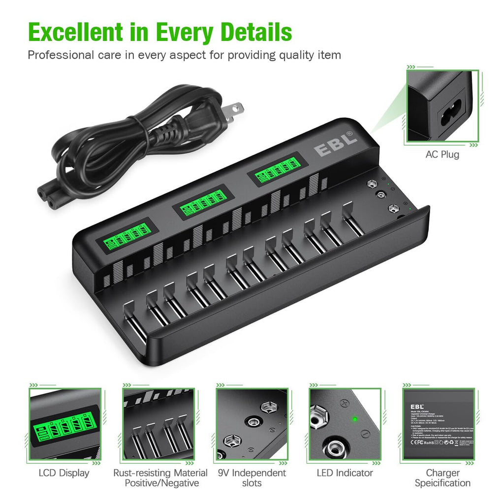 12+2 Bay Universal Rechargeable Battery Charger B1543
