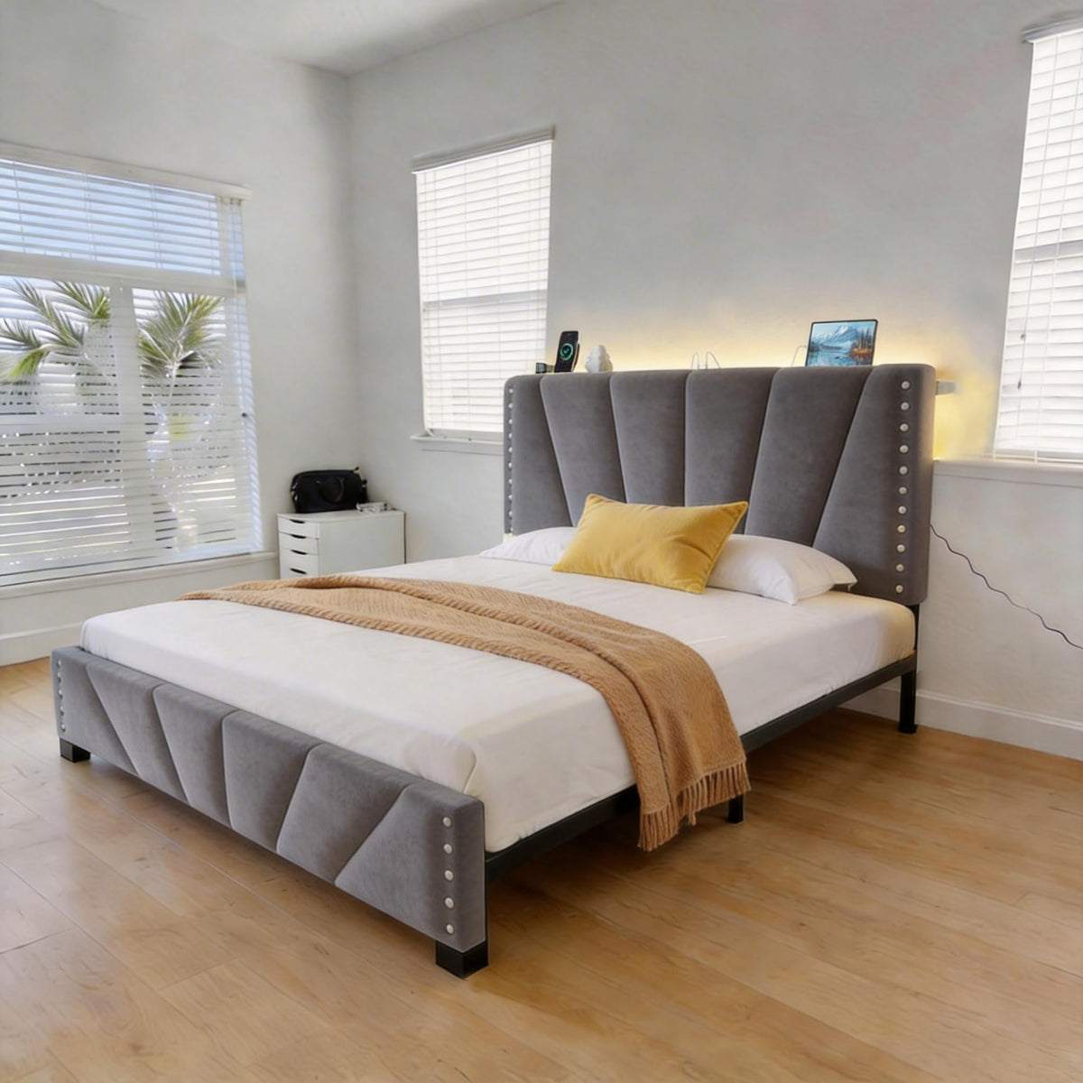 Twin Bed Frame with LED Lights & USB X349