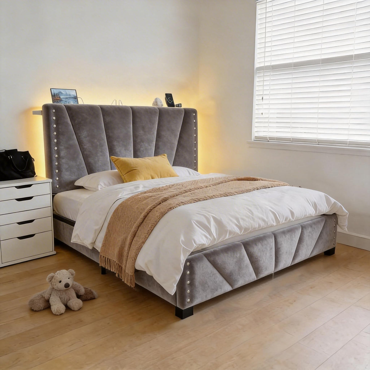Twin Bed Frame with LED Lights & USB X349