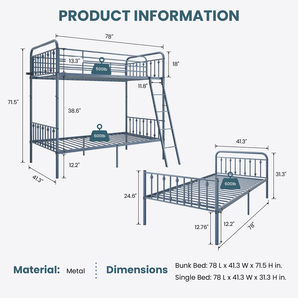 Twin Over Twin Convertible Bunk Bed N3932