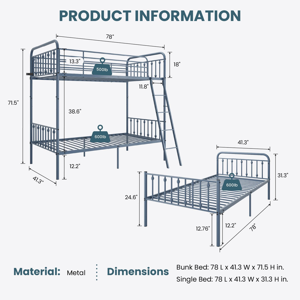 Twin Over Twin Convertible Bunk Bed N3932