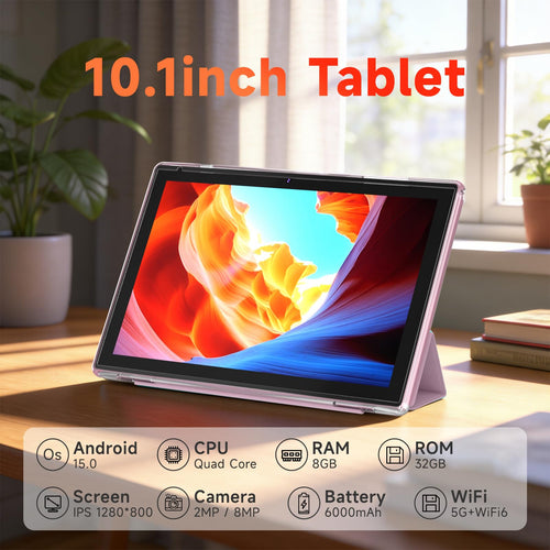 10 Inch Android Tablet, 8GB RAM 32GB Storage, HD IPS Display, 6000mAh Battery, with Case & Stylus Pen N9233