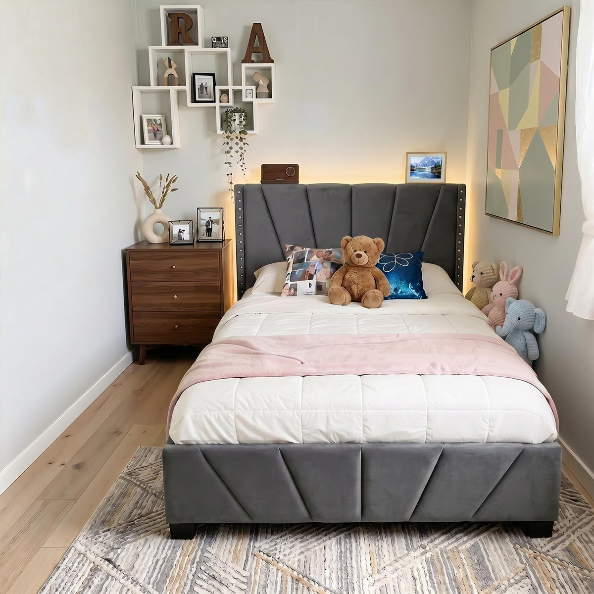 Twin Bed Frame with LED Lights & USB X349