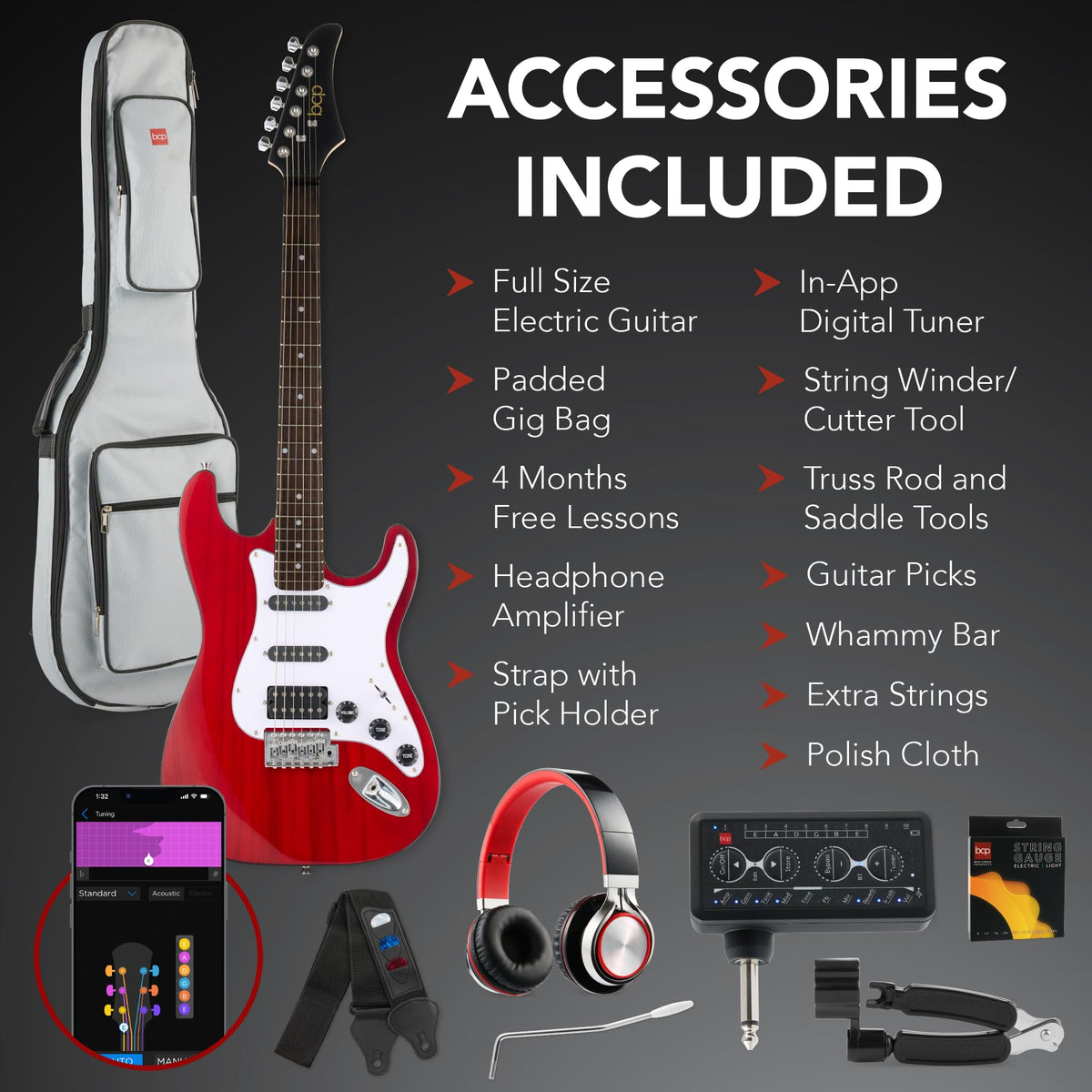 Cherry Red White Electric Guitar Kit with Headphone Amp B511763