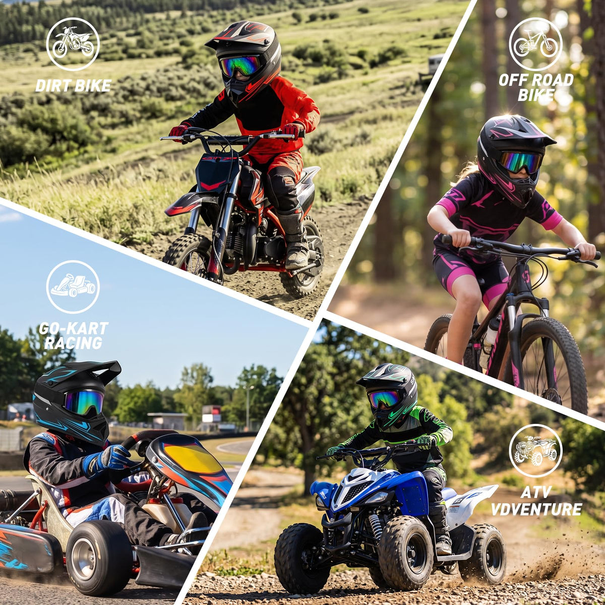 Youth Kids Full Face Motocross Helmet 4PCS Set DOT Approved Red XL W3116