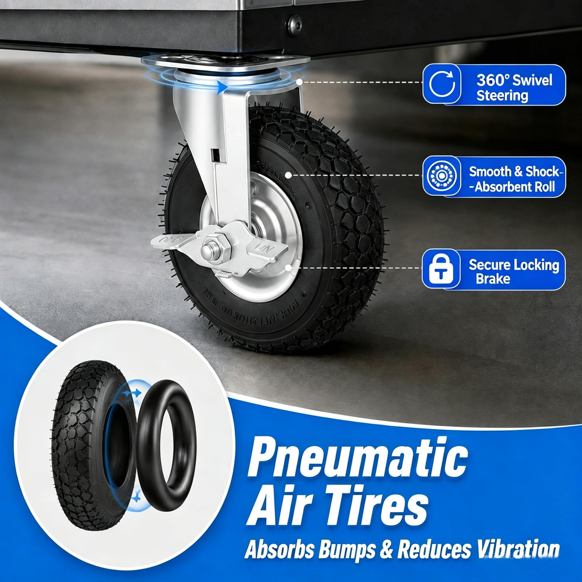 8 Inch Heavy Duty Pneumatic Caster Wheels with Brake, 1000 lbs Capacity, Set of 4 S97988