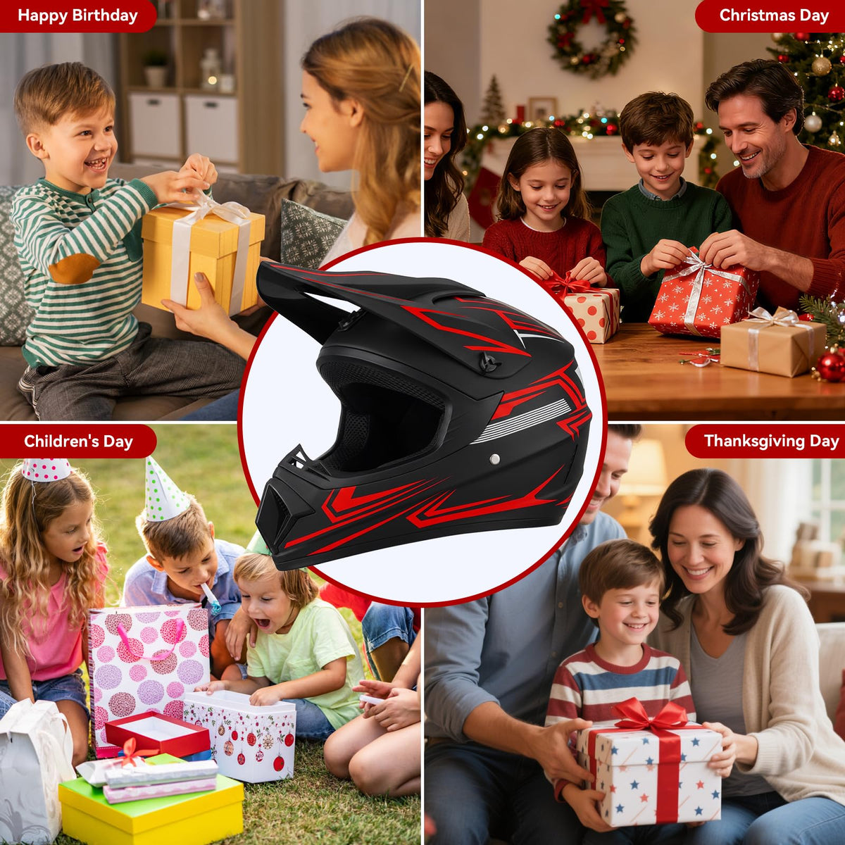 Youth Kids Full Face Motocross Helmet 4PCS Set DOT Approved Red XL W3116