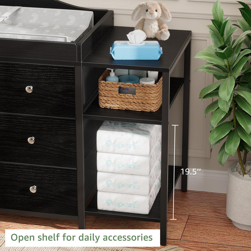 Black 6 Drawer Baby Dresser with Changing Table Top T92717
