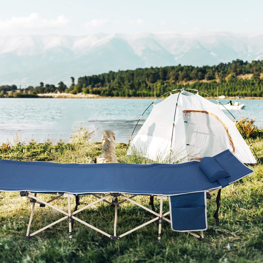 Folding Camping Cot with Carry Bag Pocket Pillow D8964