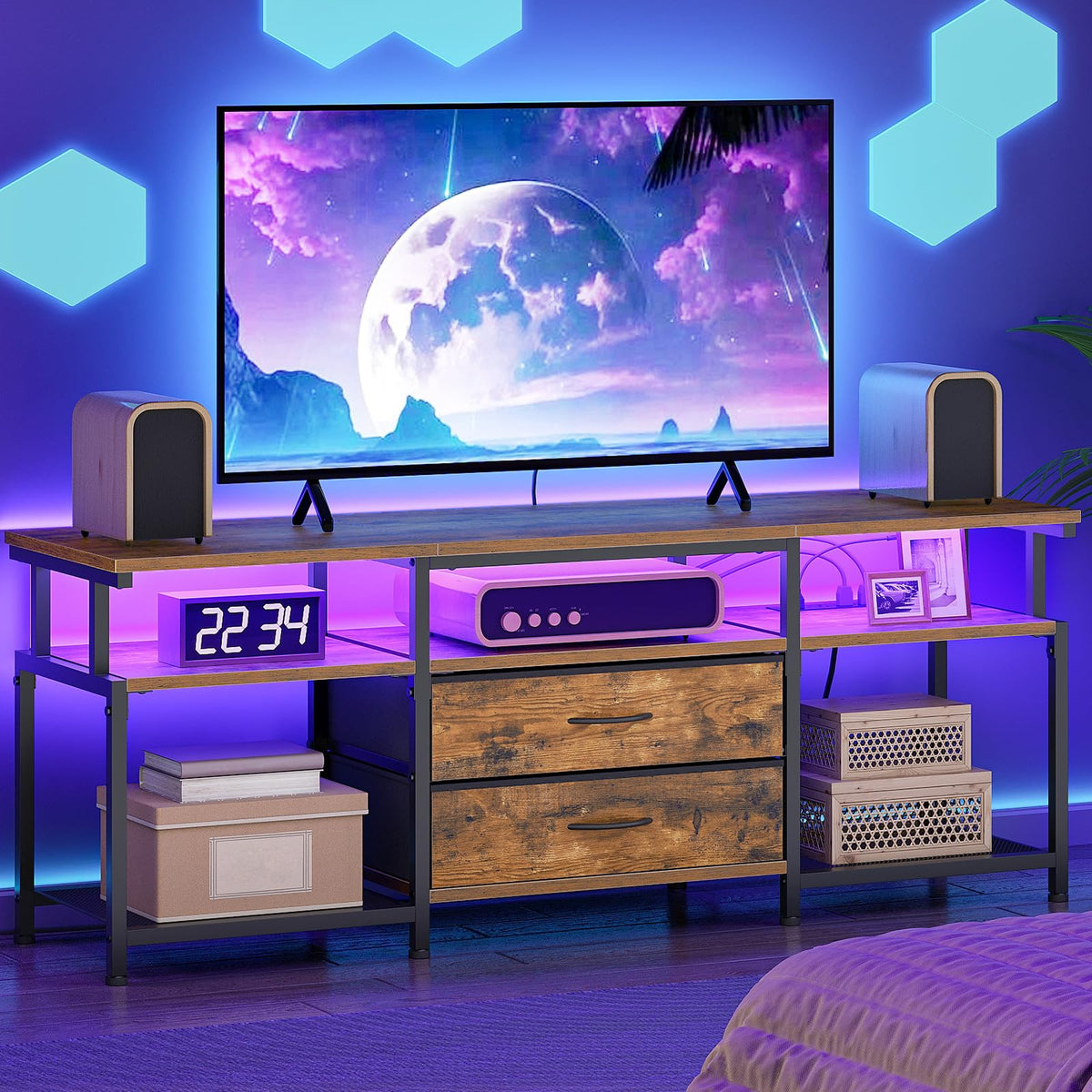 TV Stand with Power Outlet and LED Light U53931