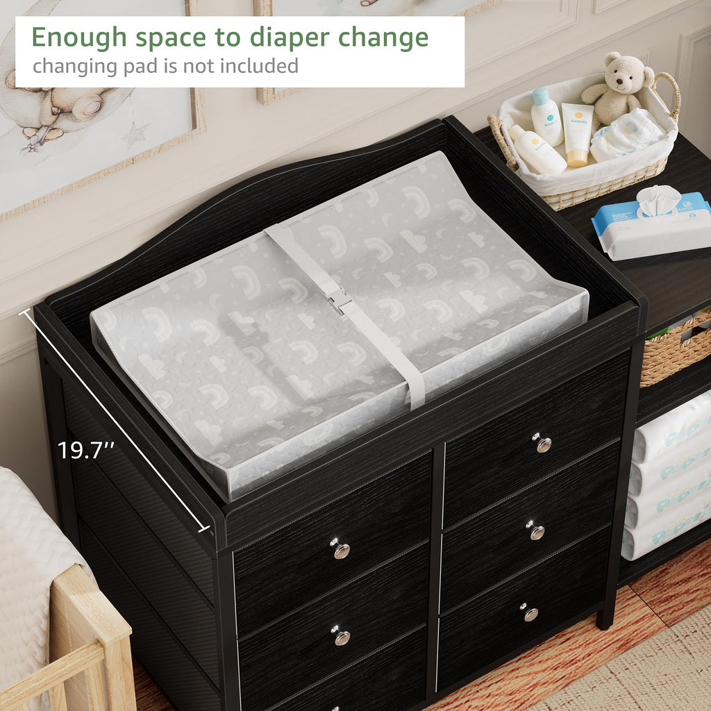 Black 6 Drawer Baby Dresser with Changing Table Top T92717