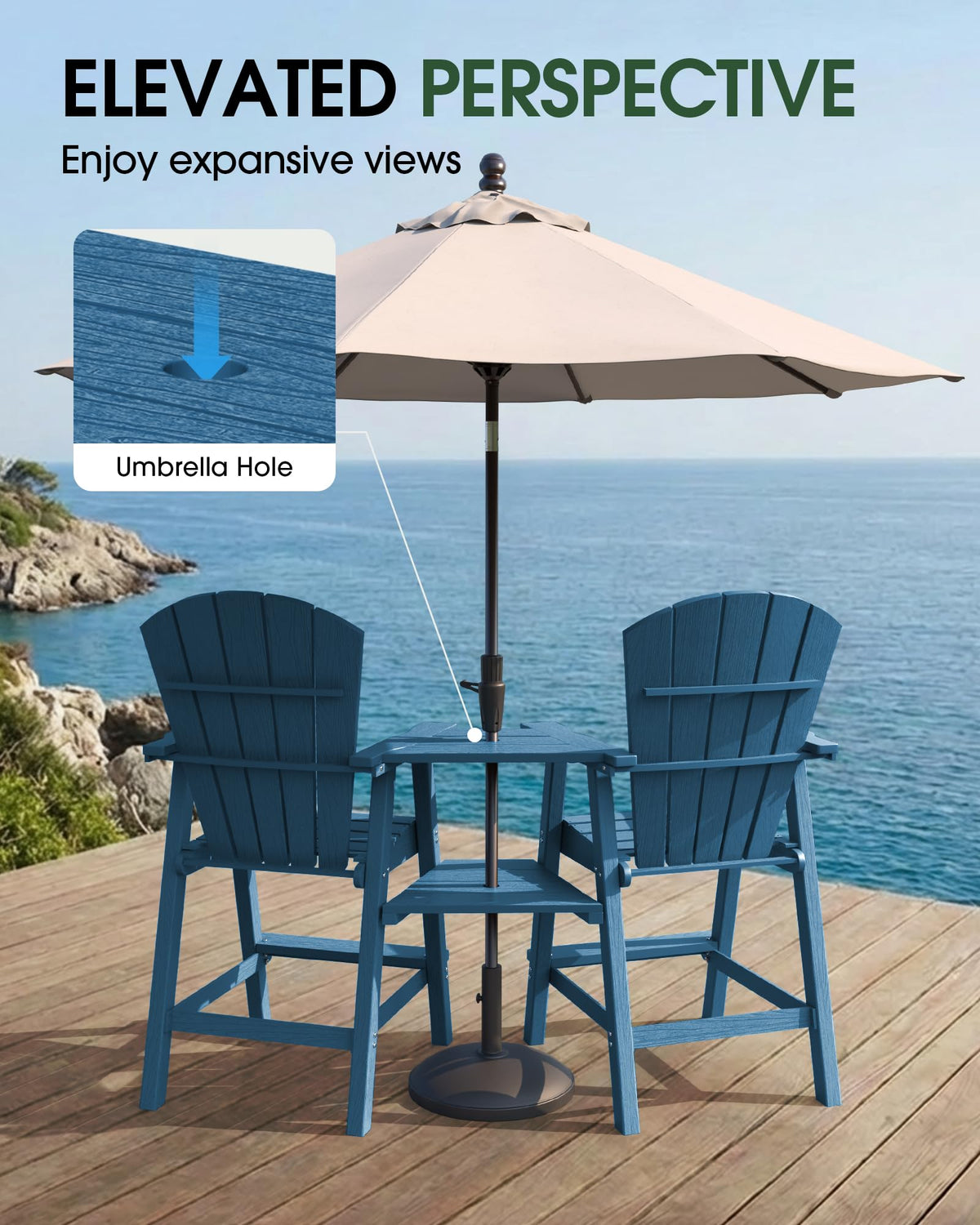 Navy Blue Adirondack Chairs Set of 2 with Table Trays K978323