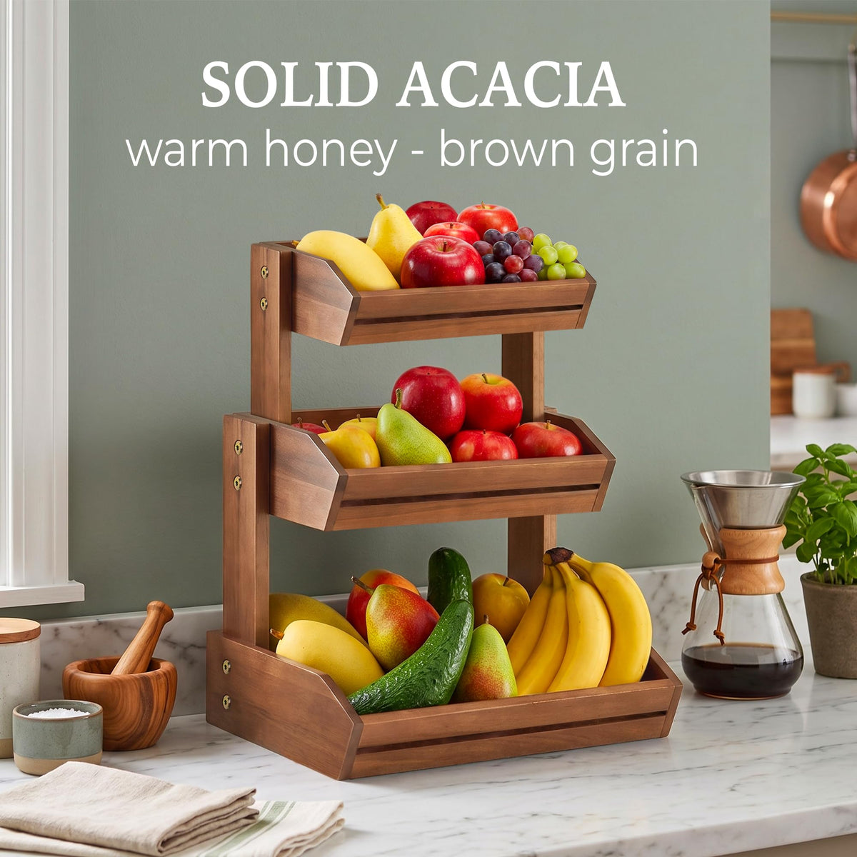 3 Tier Acacia Wood Fruit Basket U994