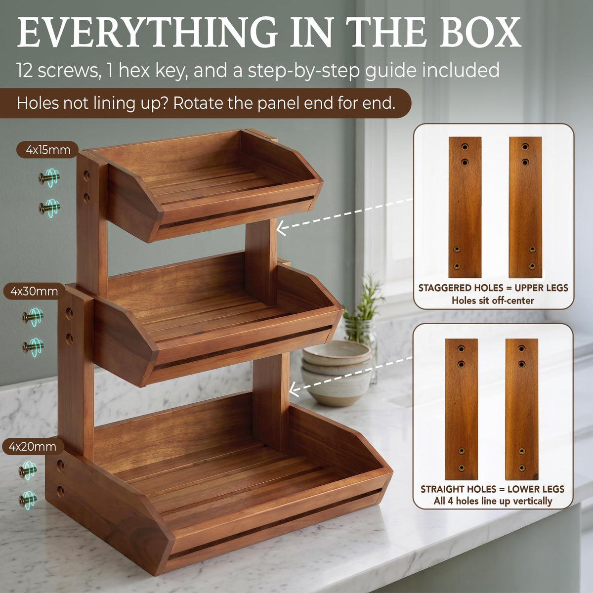 3 Tier Acacia Wood Fruit Basket U994