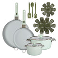 14-Piece Ceramic Cookware Set with Removable Handles, Sage Green G41150