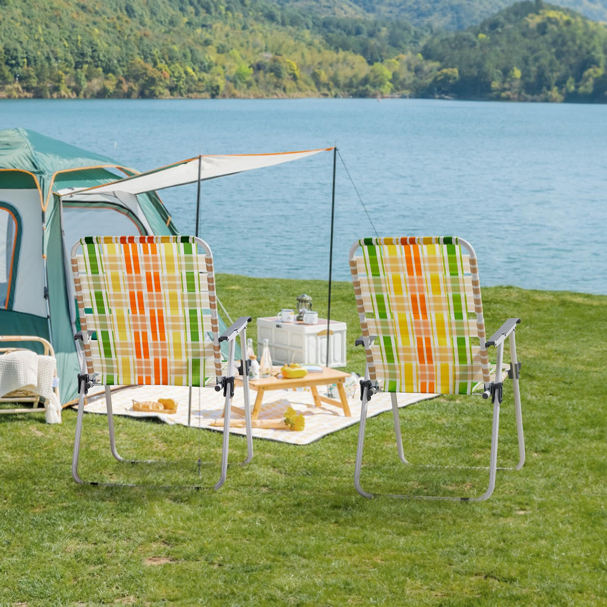 Yellow & Green Set of 2 Oversized Foldable Beach Chairs L6597