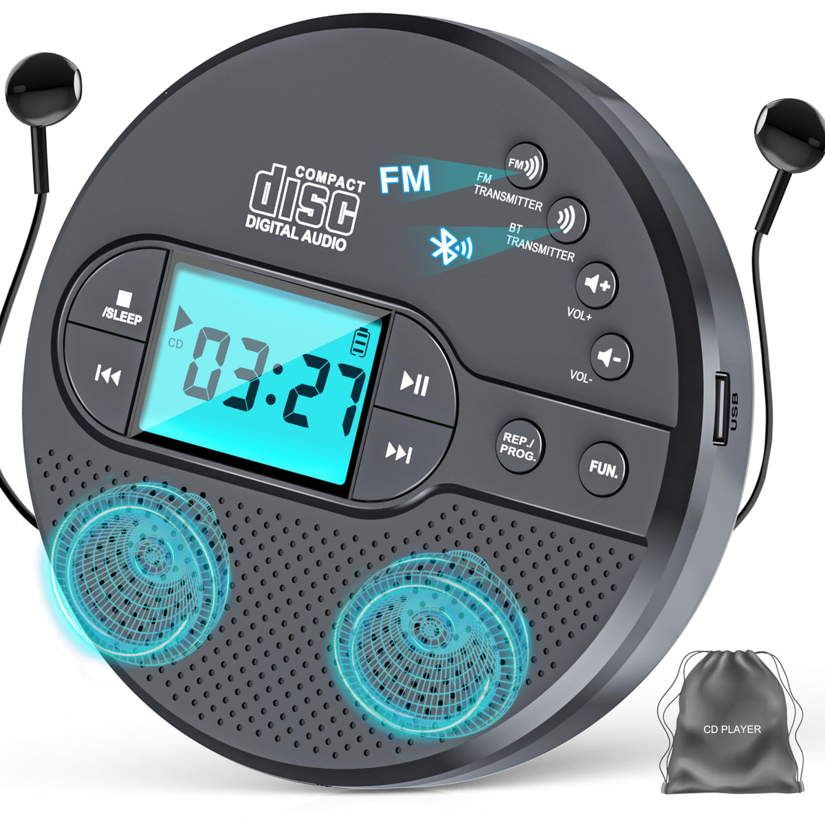 Portable CD Player with Bluetooth USB AUX FM I84940