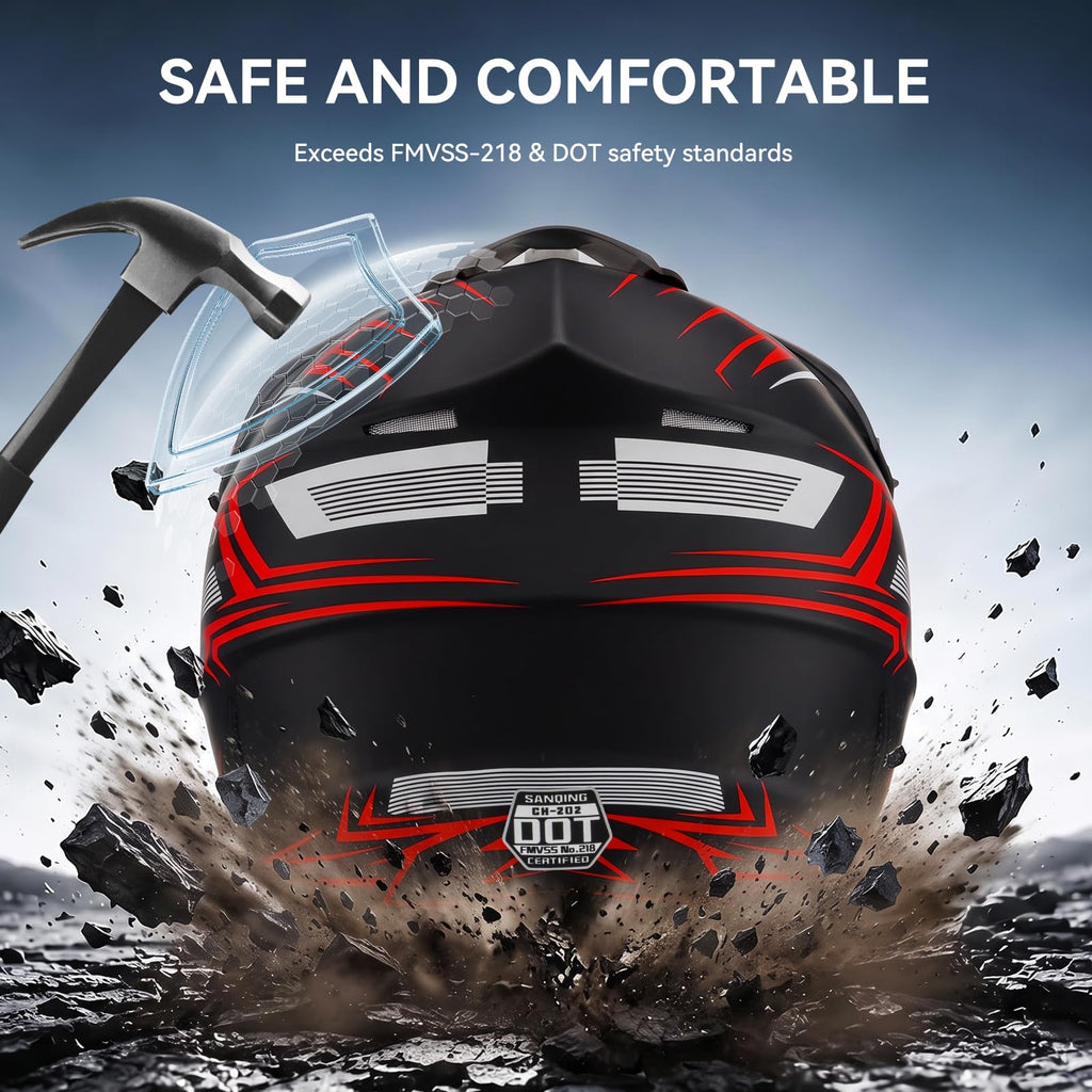 Youth Kids Full Face Motocross Helmet 4PCS Set DOT Approved Red XL W3116