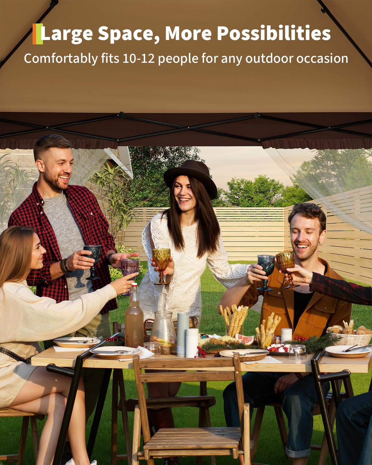 12x12FT Pop Up Gazebo with Mosquito Netting, Khaki & Coffee X7558