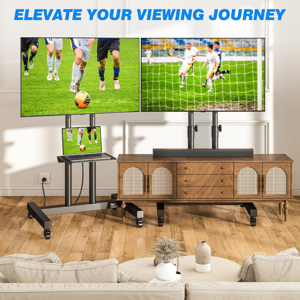 Mobile TV Cart Rolling TV Stand with Power Outlet for 32-83 Inch Screens I976403