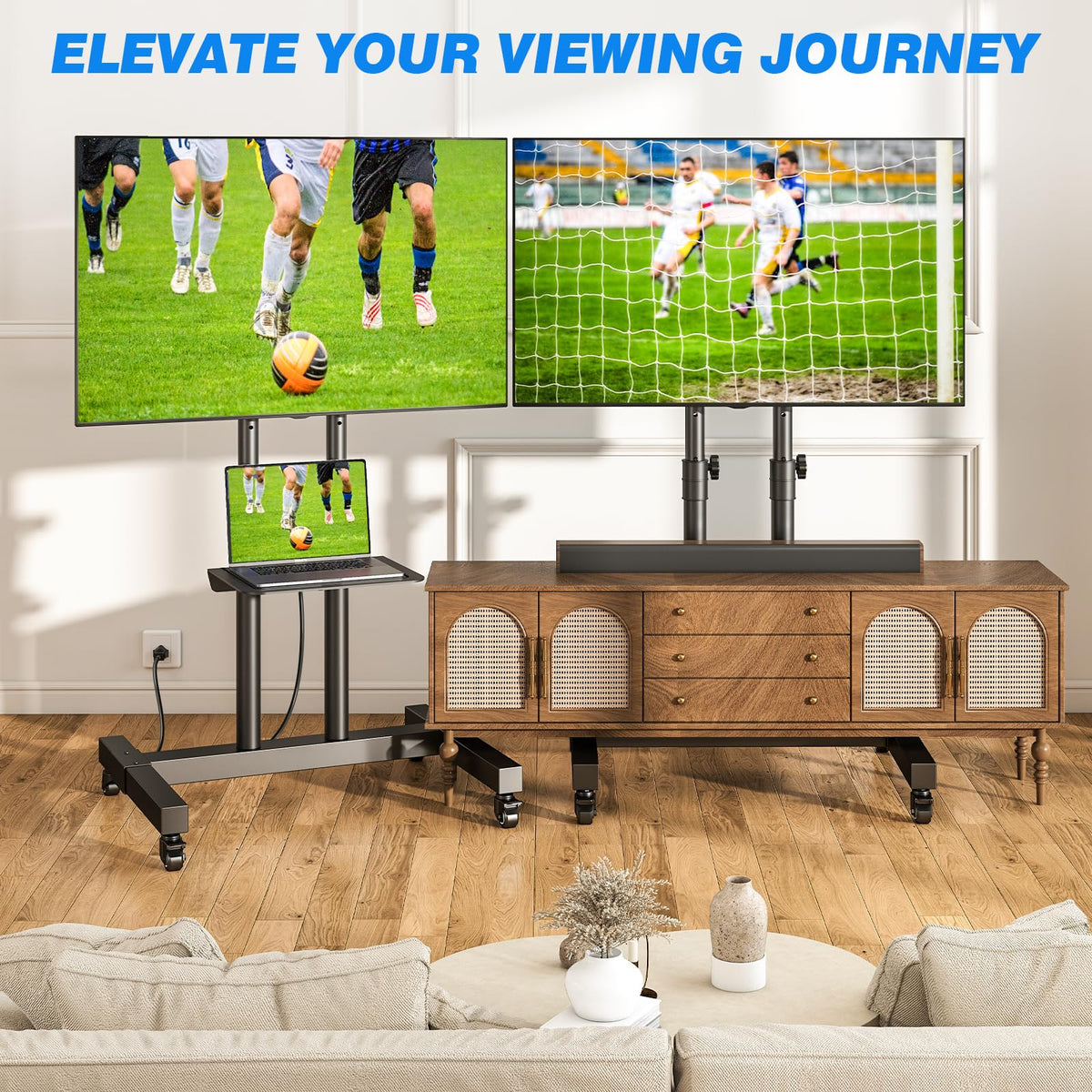 Mobile TV Cart Rolling TV Stand with Power Outlet for 32-83 Inch Screens I976403