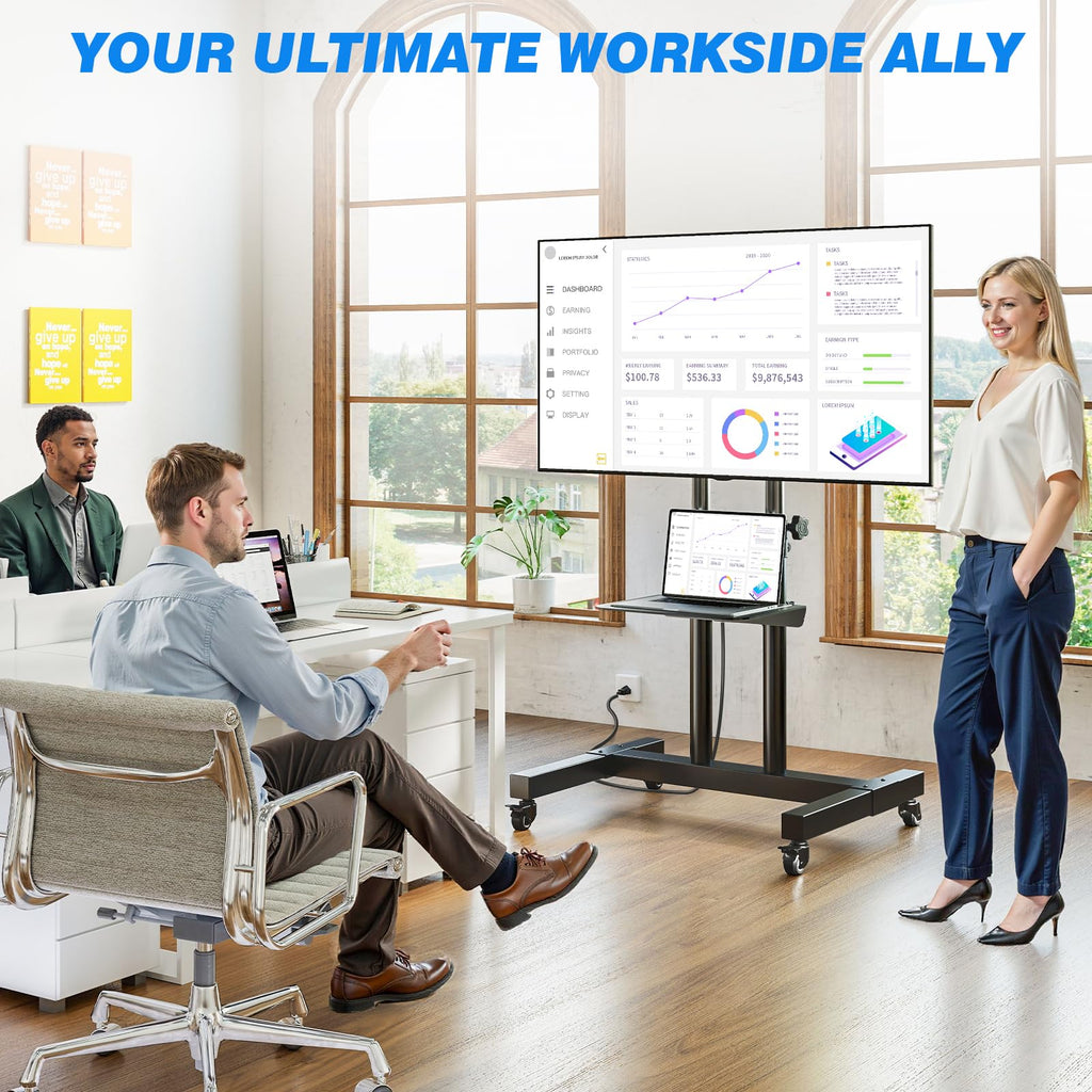 Mobile TV Cart Rolling TV Stand with Power Outlet for 32-83 Inch Screens I976403