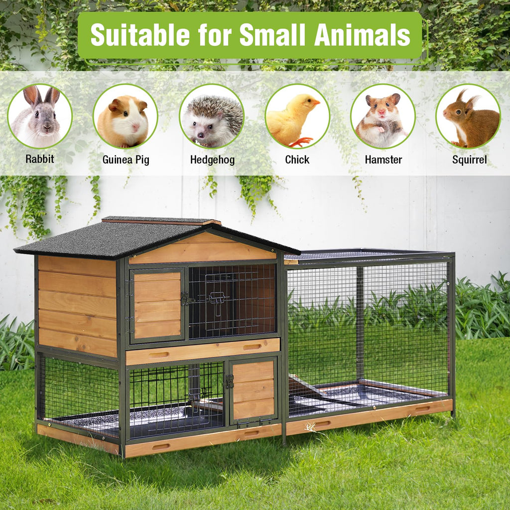 Wooden Rabbit Hutch with Wheels and Pull-Out Tray A543