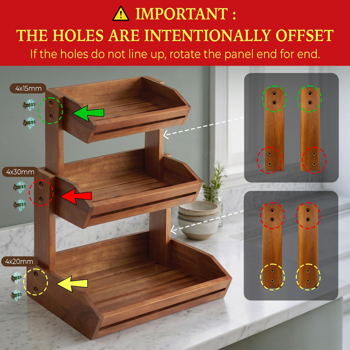 3 Tier Acacia Wood Fruit Basket U994