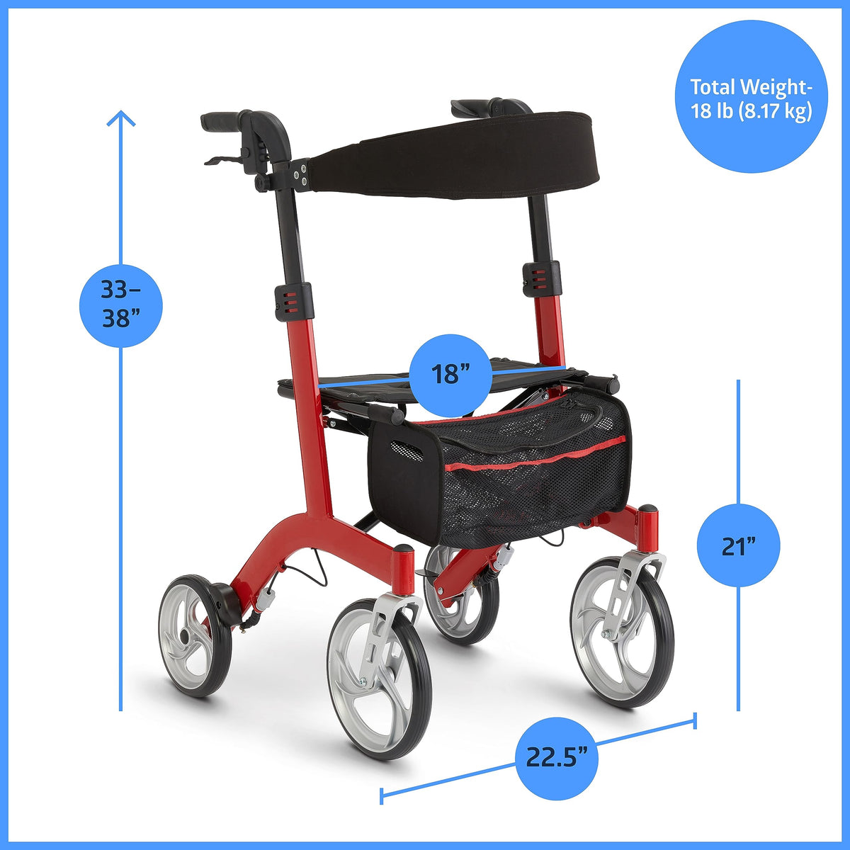 Lightweight Rollator with Backrest F63744