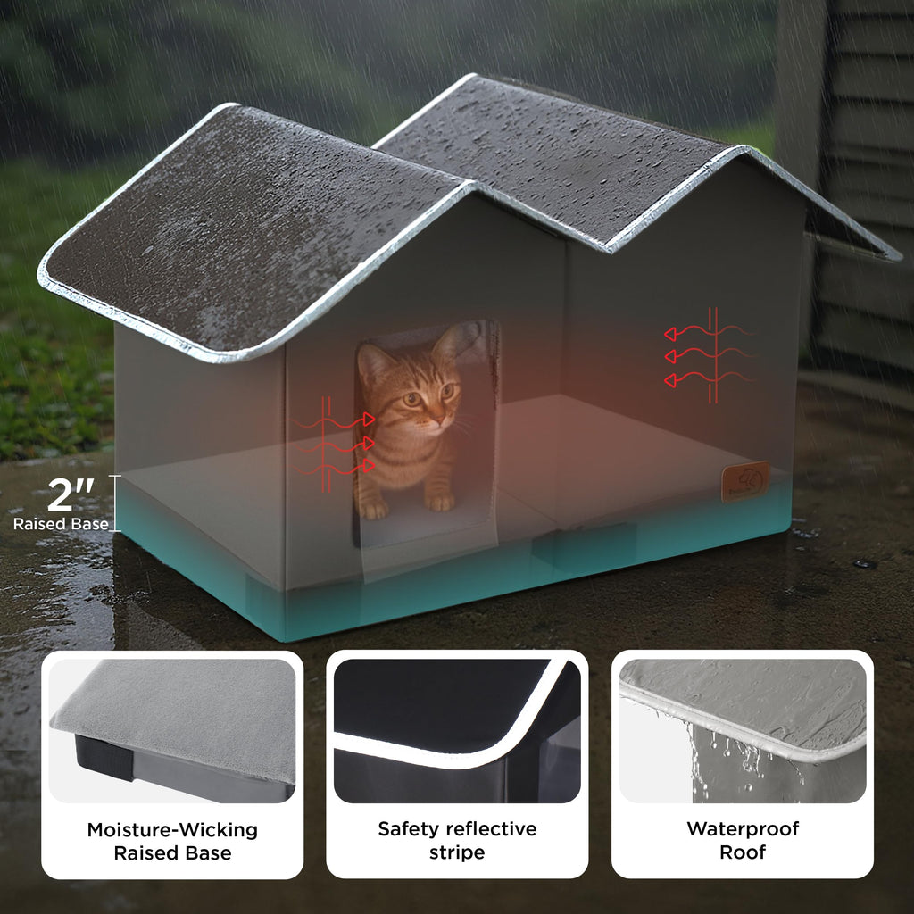 Weatherproof Outdoor Cat House with Raised Base N639