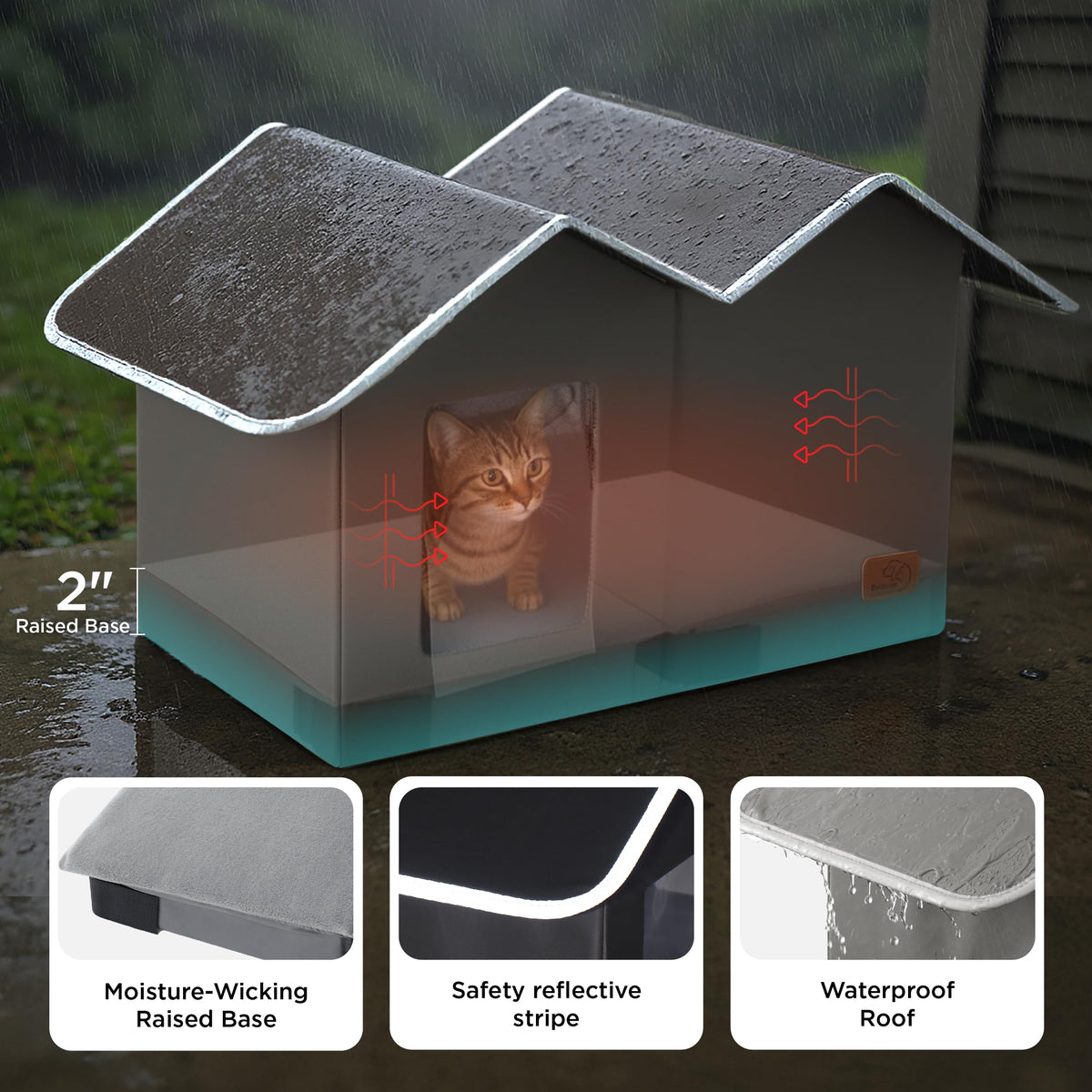 Weatherproof Outdoor Cat House with Raised Base N639