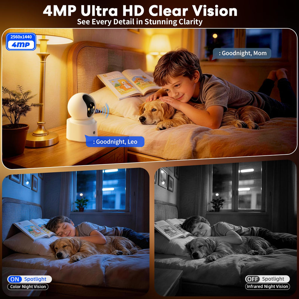 Battery Powered Wireless Indoor Security Camera, 4MP HD Pan/Tilt, 6000mAh Rechargeable, 5G&2.4G WiFi 6 K578096