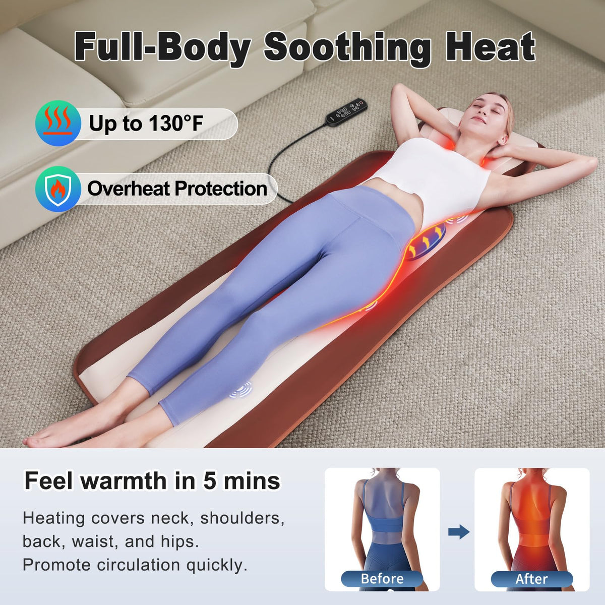 Vibration Massage Mat with Heat and Lumbar Support L38479